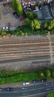 Aerial View of British City and Train Tracks video