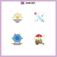 Mobile Interface Flat Icon Set of 4 Pictograms of sun network drug love food Editable Vector Design Elements