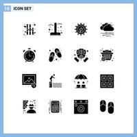 Pack of 16 creative Solid Glyphs of clock cloud earth day windy weather Editable Vector Design Elements