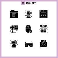 User Interface Pack of 9 Basic Solid Glyphs of mouse gadget website devices research Editable Vector Design Elements