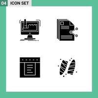 Pack of 4 creative Solid Glyphs of digital document production files tabs Editable Vector Design Elements