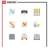 Set of 9 Modern UI Icons Symbols Signs for medical work wheat pencil and ruler back to school Editable Vector Design Elements