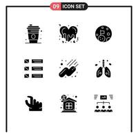 9 User Interface Solid Glyph Pack of modern Signs and Symbols of space ui flag listing detail Editable Vector Design Elements