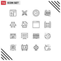 Mobile Interface Outline Set of 16 Pictograms of science education weapon video card hardware Editable Vector Design Elements