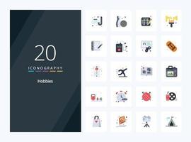 20 pasatiempos icono de color plano para presentación vector