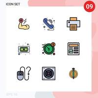 User Interface Pack of 9 Basic Filledline Flat Colors of dollar hardware wifi cpu chip Editable Vector Design Elements