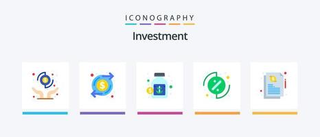 Investment Flat 5 Icon Pack Including share. credit. currency. percentage. investment. Creative Icons Design vector