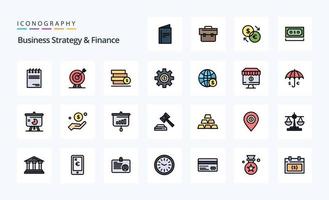 25 paquete de iconos de estilo lleno de estrategia empresarial y línea financiera vector