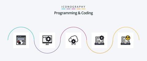 Programming And Coding Line Filled Flat 5 Icon Pack Including css. code. development. process. develop vector