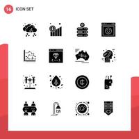 User Interface Pack of 16 Basic Solid Glyphs of analytics interface graphic emotion storage Editable Vector Design Elements