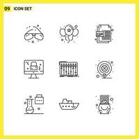 Universal Icon Symbols Group of 9 Modern Outlines of dj lock cdr file screen dmca protection Editable Vector Design Elements