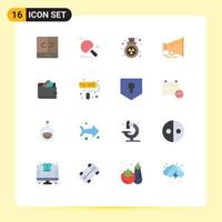 Flat Color Pack of 16 Universal Symbols of cash motivation ball laud waste Editable Pack of Creative Vector Design Elements