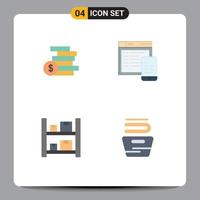 4 User Interface Flat Icon Pack of modern Signs and Symbols of coins money boxes money website warehouse Editable Vector Design Elements