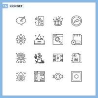 16 User Interface Outline Pack of modern Signs and Symbols of motivation gear asian share export Editable Vector Design Elements