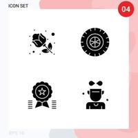 User Interface Pack of 4 Basic Solid Glyphs of flower badge gift wheel ribbon Editable Vector Design Elements