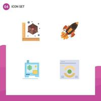 4 concepto de icono plano para sitios web móviles y aplicaciones cubo nave espacial impresora objetivo impresión elementos de diseño vectorial editables vector