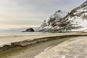 Haukland Beach in the Lofoten Islands, Norway in the winter. photo