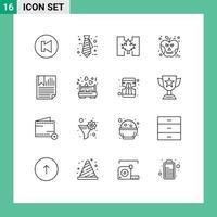 Pack of 16 Modern Outlines Signs and Symbols for Web Print Media such as paper data canada bookmark poison Editable Vector Design Elements