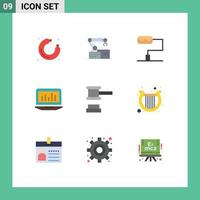 Universal Icon Symbols Group of 9 Modern Flat Colors of tools hammer paint roller auction monitoring Editable Vector Design Elements