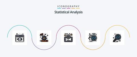 Statistical Analysis Line Filled Flat 5 Icon Pack Including global. analysis. data management. statistic. data vector