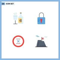 Editable Vector Line Pack of 4 Simple Flat Icons of glass close ddrink school interface Editable Vector Design Elements