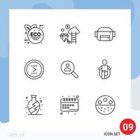 Pack of 9 Modern Outlines Signs and Symbols for Web Print Media such as people find belt browse next Editable Vector Design Elements