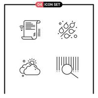 4 iconos creativos, signos y símbolos modernos de datos, wifi nublado, comida, sol, elementos de diseño vectorial editables vector