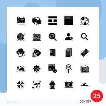 grupo de 25 signos y símbolos de glifos sólidos para elementos de diseño vectorial editables de la aplicación de ventana de collage de gráficos estadísticos vector