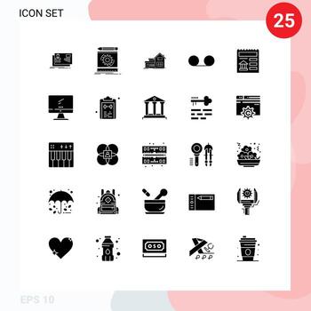 Pictogram Set of 25 Simple Solid Glyphs of basic message prototype mail building Editable Vector Design Elements