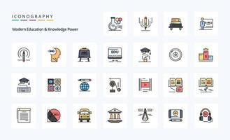 paquete de iconos de estilo lleno de línea eléctrica de educación y conocimiento moderno 25 vector