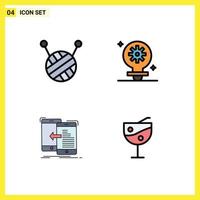 User Interface Pack of 4 Basic Filledline Flat Colors of ball of wool move setting transfer fruit juice glass Editable Vector Design Elements