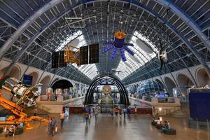 Moscow, Russia - July 26, 2019 -  Space pavilion at VDNH. Modern museum of russian cosmos exploration. photo