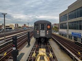 New York City - September 16, 2019 -  B Train on the track at Ocean Parkway in the Brighton Beach neighborhood of Brooklyn, New York. photo