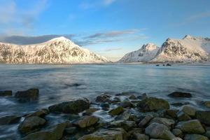 Skagsanden Beach in the Lofoten Islands, Norway in the winter. photo