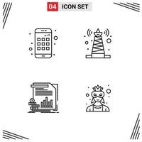 Stock Vector Icon Pack of 4 Line Signs and Symbols for app money signal satellite reports Editable Vector Design Elements