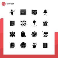 Universal Icon Symbols Group of 16 Modern Solid Glyphs of book led web diode gear Editable Vector Design Elements