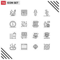 Set of 16 Modern UI Icons Symbols Signs for seo messenger microphone energy nature Editable Vector Design Elements