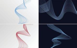 Set of 4 geometric wave pattern background Abstract waving line vector