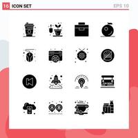 Modern Set of 16 Solid Glyphs Pictograph of fine arts design lunchbox mouse computer Editable Vector Design Elements