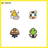 Group of 4 Modern Filledline Flat Colors Set for baby team happy baby collaboration day Editable Vector Design Elements