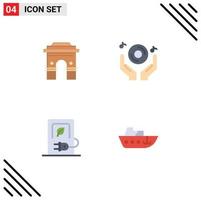 Set of 4 Modern UI Icons Symbols Signs for culture hand india temple party Editable Vector Design Elements