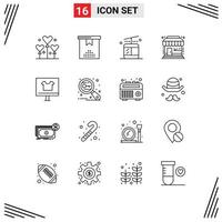 Modern Set of 16 Outlines and symbols such as buy apparel gondola store market store Editable Vector Design Elements