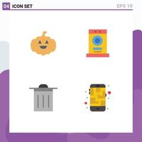 Editable Vector Line Pack of 4 Simple Flat Icons of pumkin ui clothes machine mobile Editable Vector Design Elements
