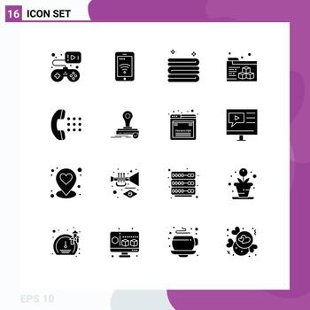 Modern Set of 16 Solid Glyphs and symbols such as stamp dial clean call folder Editable Vector Design Elements