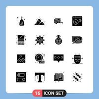 User Interface Pack of 16 Basic Solid Glyphs of social media help sun contact travel Editable Vector Design Elements