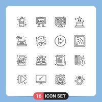 paquete de iconos vectoriales de 16 líneas y símbolos para elementos de diseño vectorial editables del premio oscar creativo de señales de tráfico vector