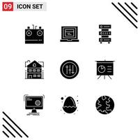 9 Universal Solid Glyph Signs Symbols of options building data apartment storage Editable Vector Design Elements