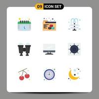 conjunto moderno de 9 colores planos pictograma de control imac park dispositivo computadora elementos de diseño vectorial editables vector