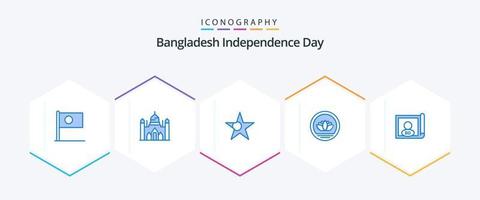 día de la independencia de bangladesh 25 paquete de iconos azules que incluye el país. monedas lalbagh. moneda. bangladesh vector