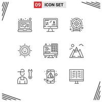 9 Universal Outlines Set for Web and Mobile Applications technology computer darts calculator shinning Editable Vector Design Elements
